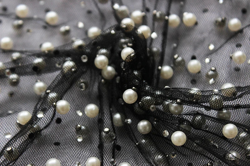 Gtpdpllt Sexy Durchsichtig T Shirt Frauen Mesh Patchwork Diamanten Perle Dünne T-Shirts Elegante Crop Tops Weibliche 2024 Frühling Kleidung