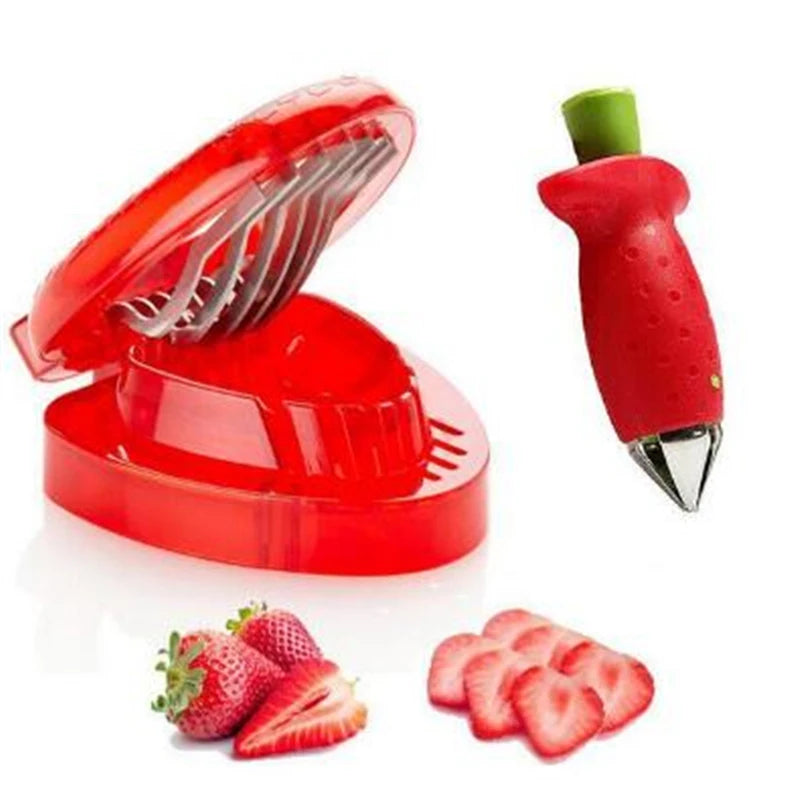 2 teil/satz Küche Obst Gadget Werkzeuge Erdbeere Hobel Cutter Erdbeere Corer Erdbeere Huller Blatt Stiel Entferner