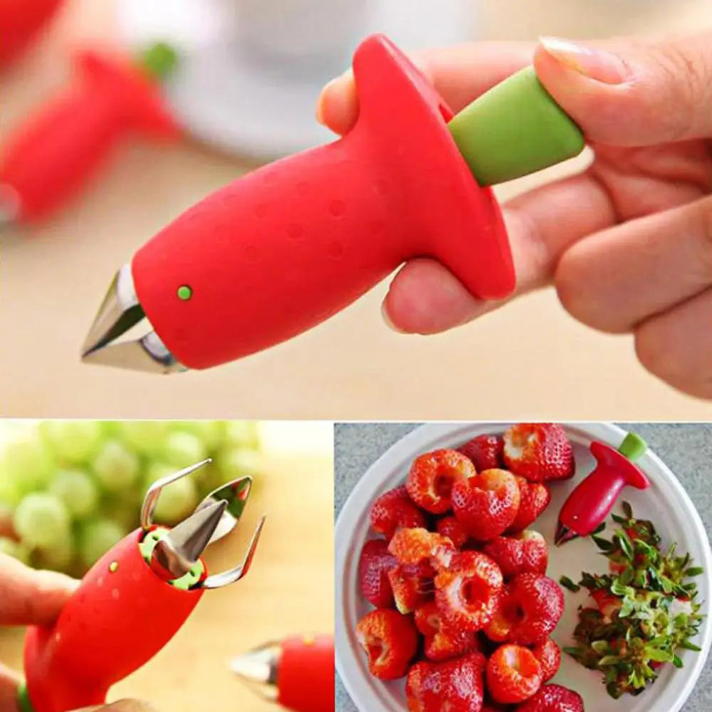 2 teil/satz Küche Obst Gadget Werkzeuge Erdbeere Hobel Cutter Erdbeere Corer Erdbeere Huller Blatt Stiel Entferner