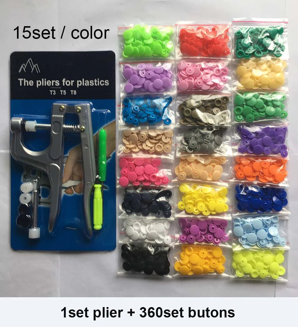 QIMONTON T5 Druckknopf-Set mit Zange – Resin, Nickelfrei, Waschbar, 1,2cm | DIY Nähen & Basteln | Blau, Rosa & Grau