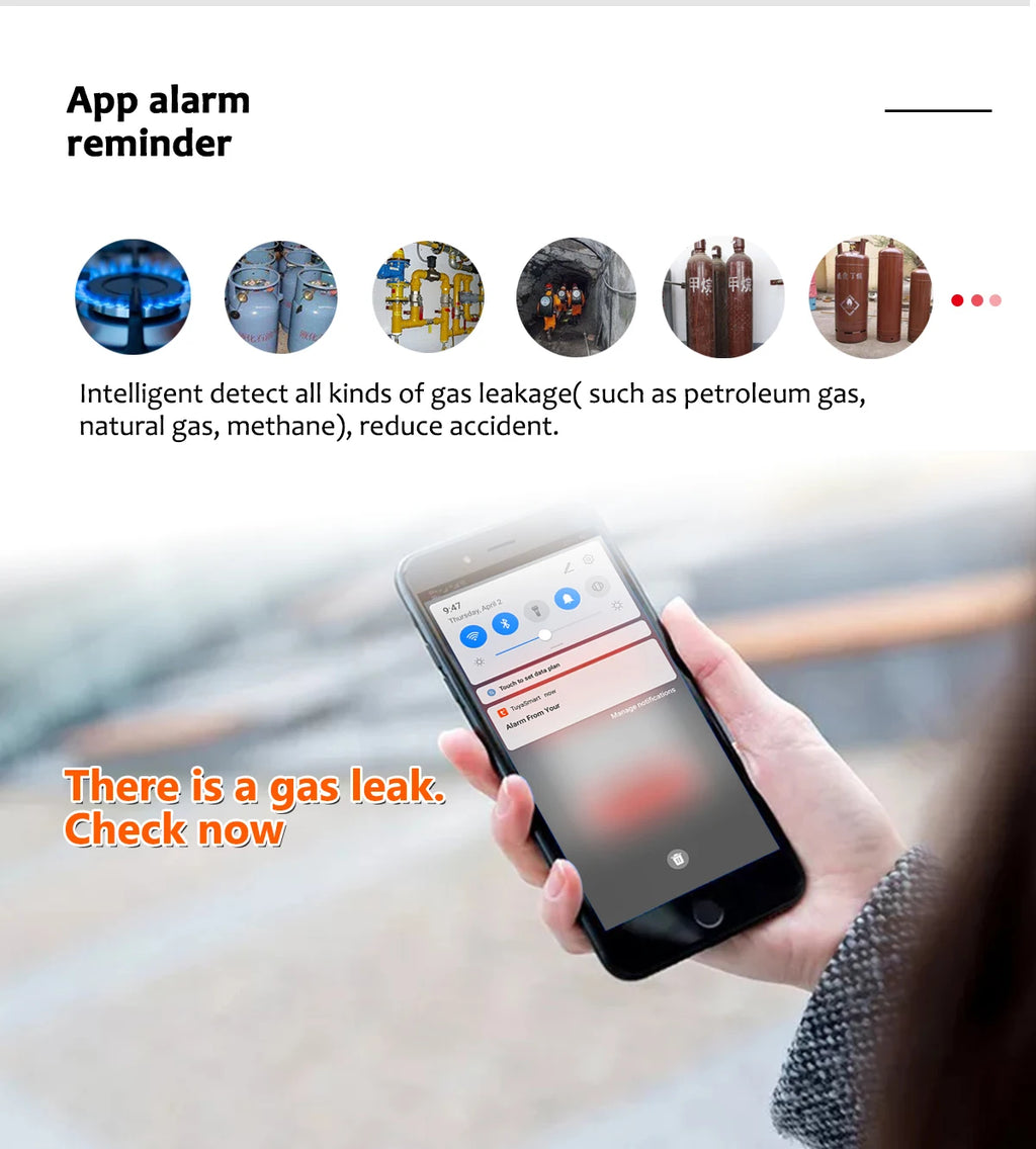 Tuya WiFi gas detector for home LPG natural gas leak alarm LED display, leak sensor, smart life app control