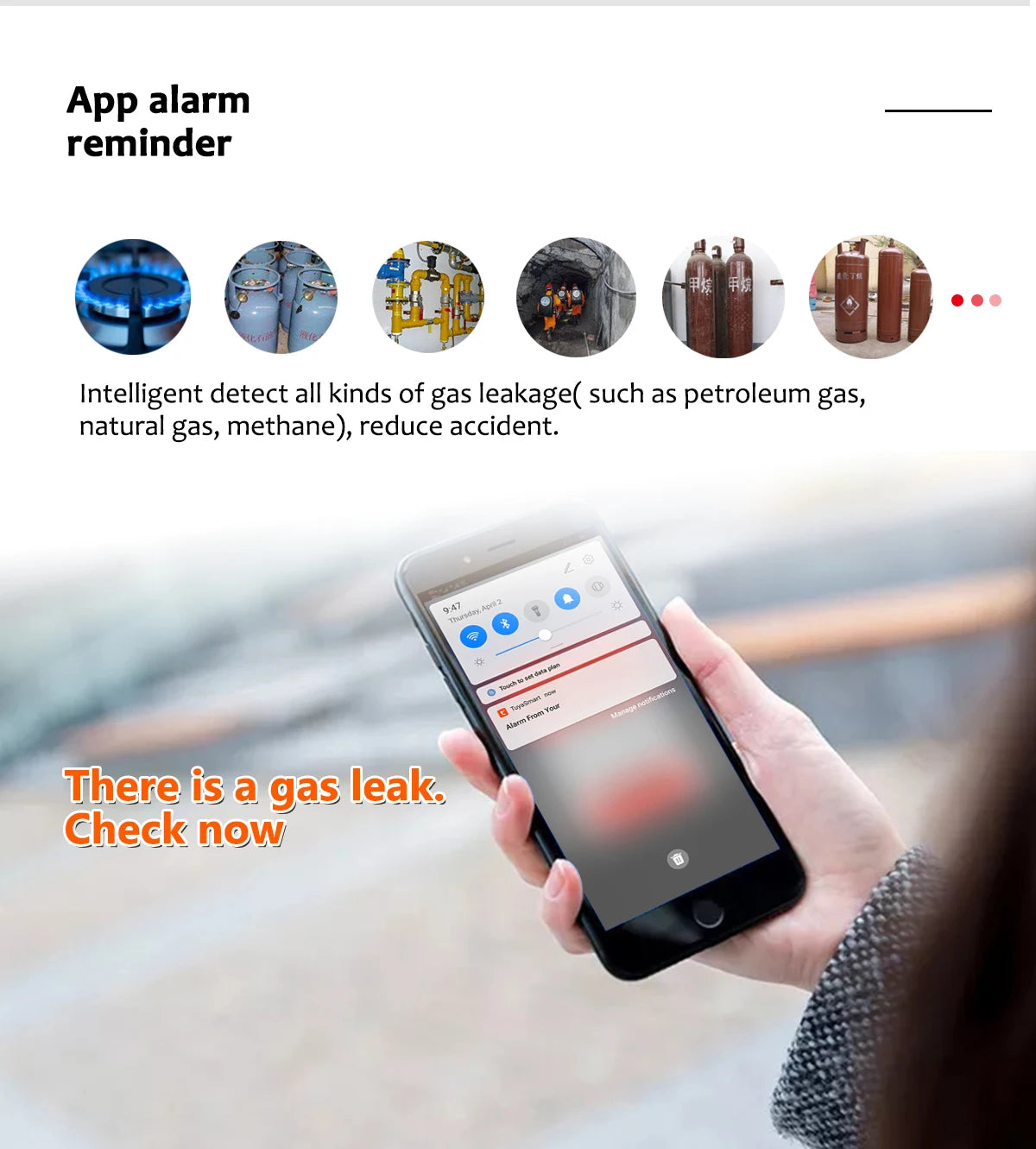 Tuya WiFi gas detector for home LPG natural gas leak alarm LED display, leak sensor, smart life app control