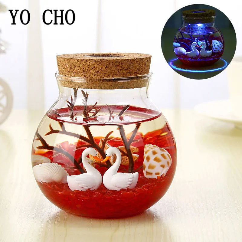 YO CHO Nachahmung Sand Micro Meer Welt Nacht Lichter Micro Landschaft Tier LED Licht Valentines Geburtstag Geschenk Seaworld Nachtlicht