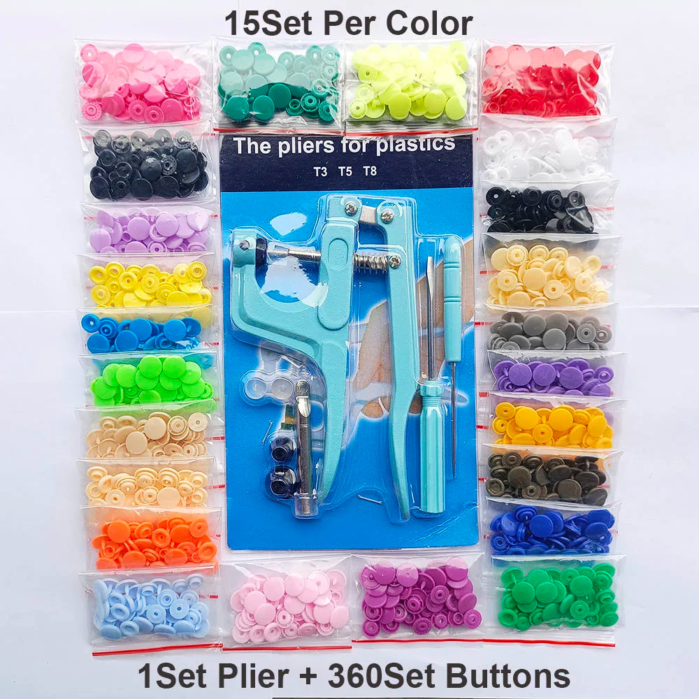 QIMONTON T5 Druckknopf-Set mit Zange – Resin, Nickelfrei, Waschbar, 1,2cm | DIY Nähen & Basteln | Blau, Rosa & Grau