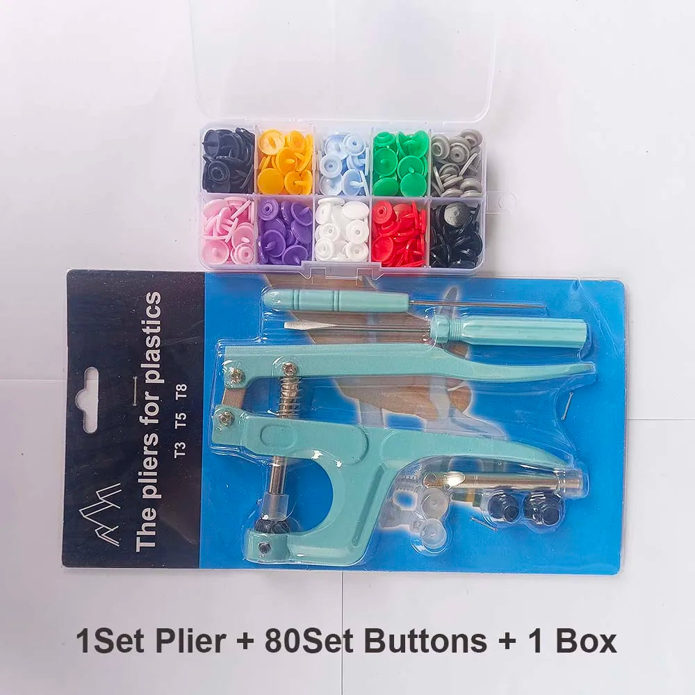 QIMONTON T5 Druckknopf-Set mit Zange – Resin, Nickelfrei, Waschbar, 1,2cm | DIY Nähen & Basteln | Blau, Rosa & Grau