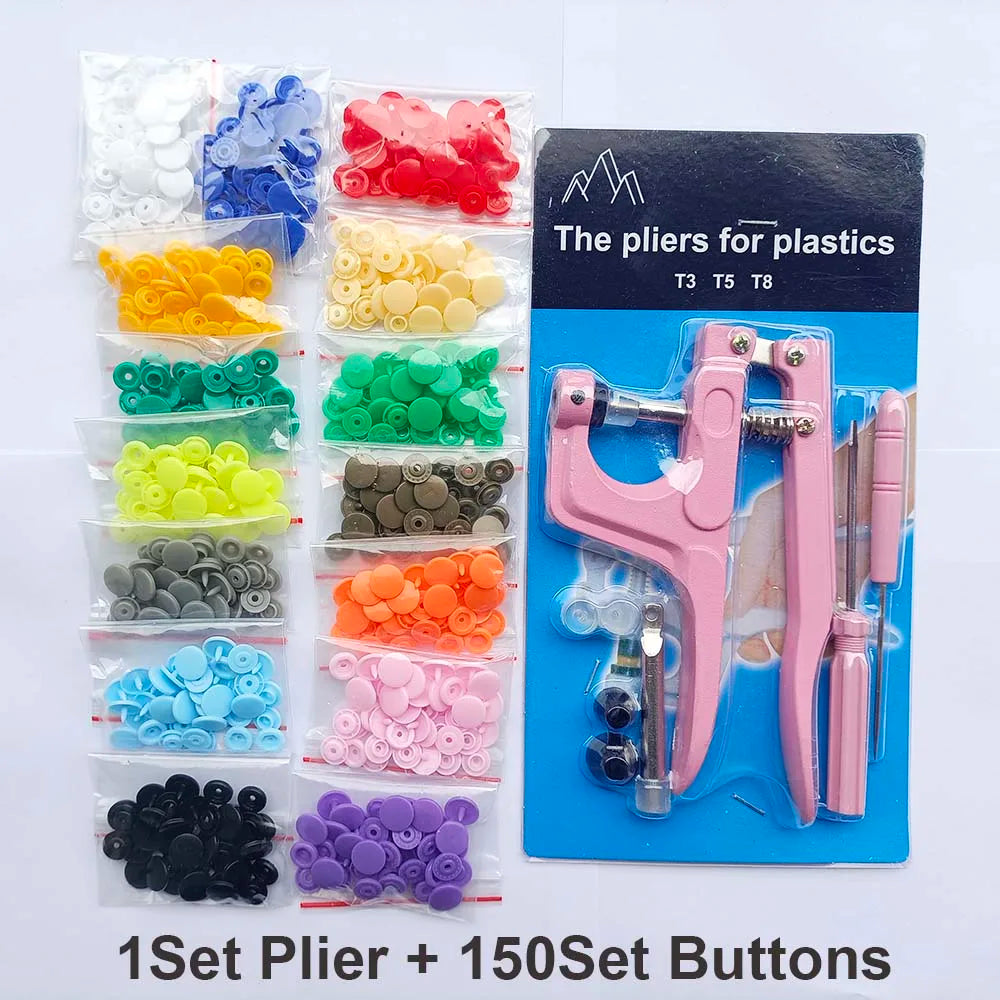 QIMONTON T5 Druckknopf-Set mit Zange – Resin, Nickelfrei, Waschbar, 1,2cm | DIY Nähen & Basteln | Blau, Rosa & Grau