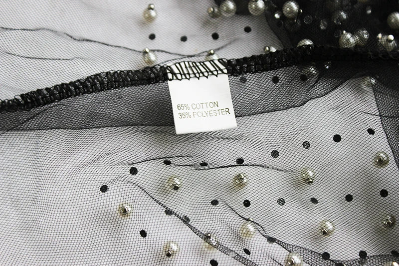 Gtpdpllt Sexy Durchsichtig T Shirt Frauen Mesh Patchwork Diamanten Perle Dünne T-Shirts Elegante Crop Tops Weibliche 2024 Frühling Kleidung