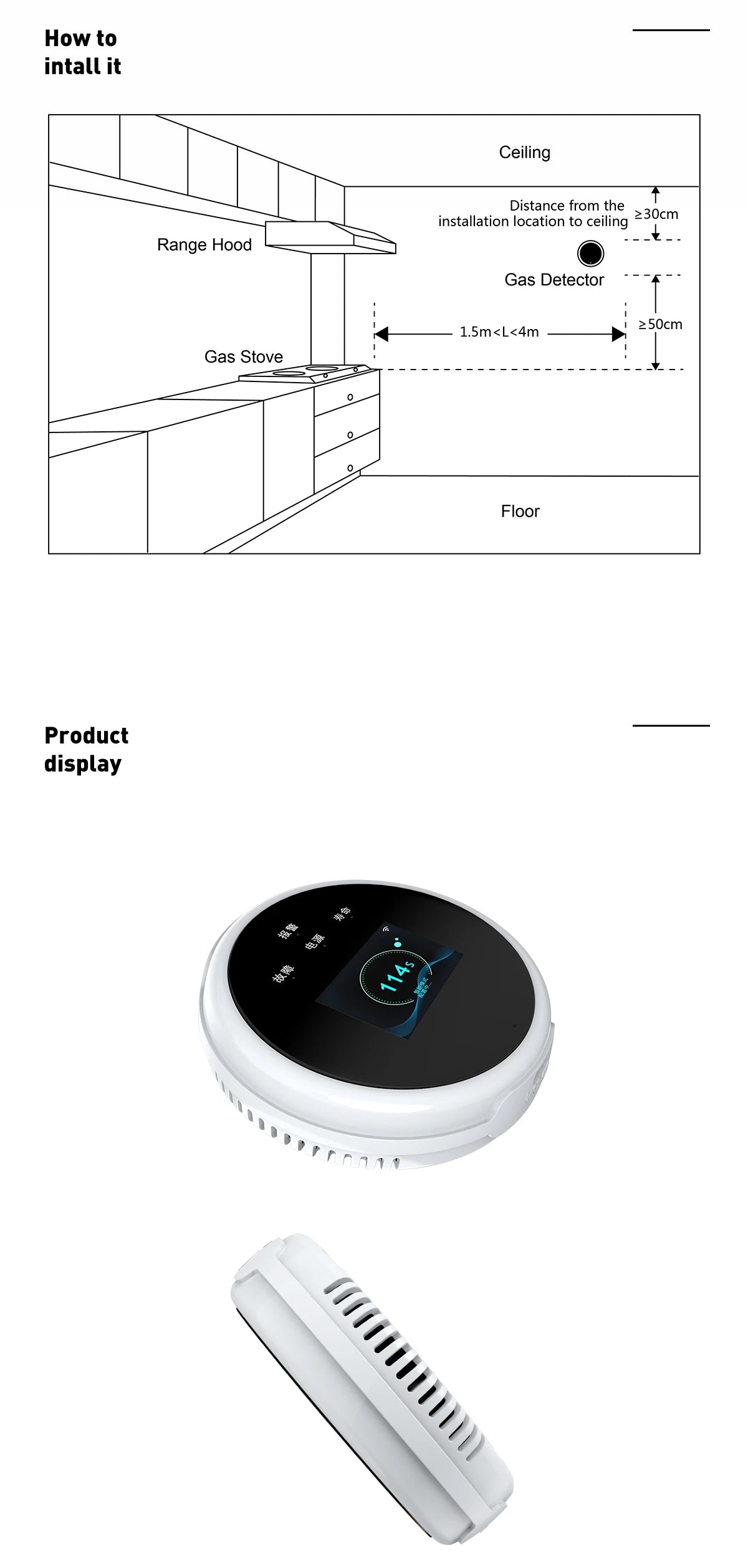 Tuya WiFi gas detector for home LPG natural gas leak alarm LED display, leak sensor, smart life app control