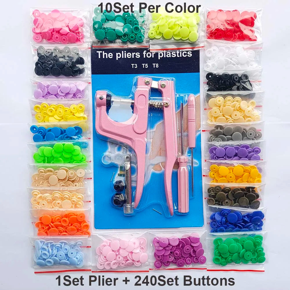 QIMONTON T5 Druckknopf-Set mit Zange – Resin, Nickelfrei, Waschbar, 1,2cm | DIY Nähen & Basteln | Blau, Rosa & Grau