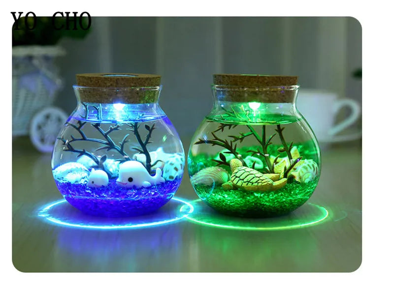 YO CHO Nachahmung Sand Micro Meer Welt Nacht Lichter Micro Landschaft Tier LED Licht Valentines Geburtstag Geschenk Seaworld Nachtlicht
