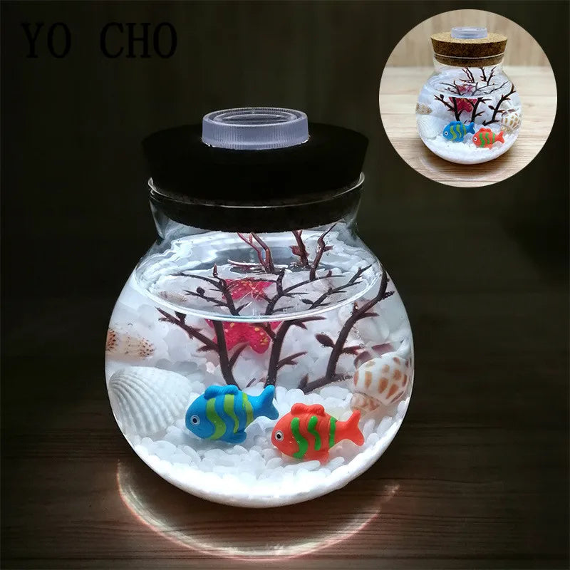 YO CHO Nachahmung Sand Micro Meer Welt Nacht Lichter Micro Landschaft Tier LED Licht Valentines Geburtstag Geschenk Seaworld Nachtlicht