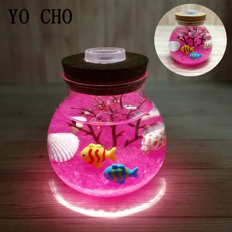 YO CHO Nachahmung Sand Micro Meer Welt Nacht Lichter Micro Landschaft Tier LED Licht Valentines Geburtstag Geschenk Seaworld Nachtlicht