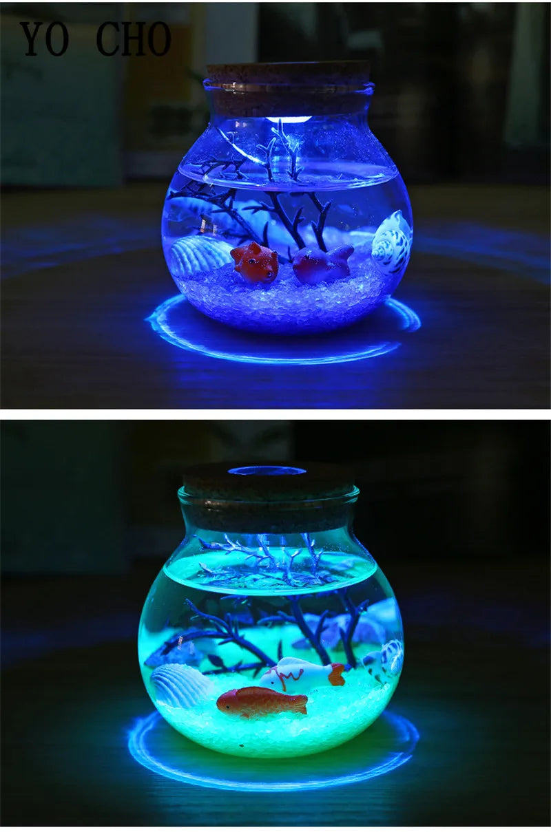 YO CHO Nachahmung Sand Micro Meer Welt Nacht Lichter Micro Landschaft Tier LED Licht Valentines Geburtstag Geschenk Seaworld Nachtlicht