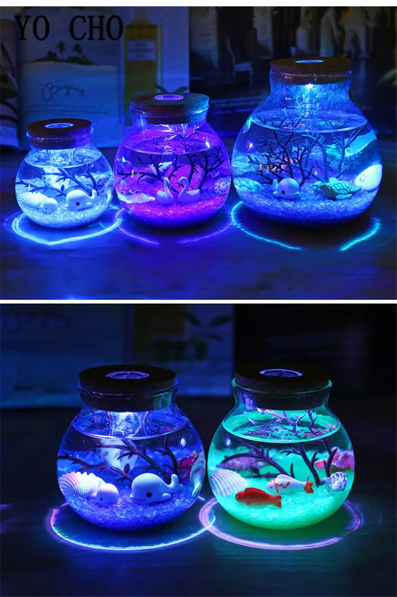 YO CHO Nachahmung Sand Micro Meer Welt Nacht Lichter Micro Landschaft Tier LED Licht Valentines Geburtstag Geschenk Seaworld Nachtlicht