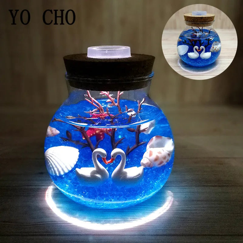YO CHO Nachahmung Sand Micro Meer Welt Nacht Lichter Micro Landschaft Tier LED Licht Valentines Geburtstag Geschenk Seaworld Nachtlicht