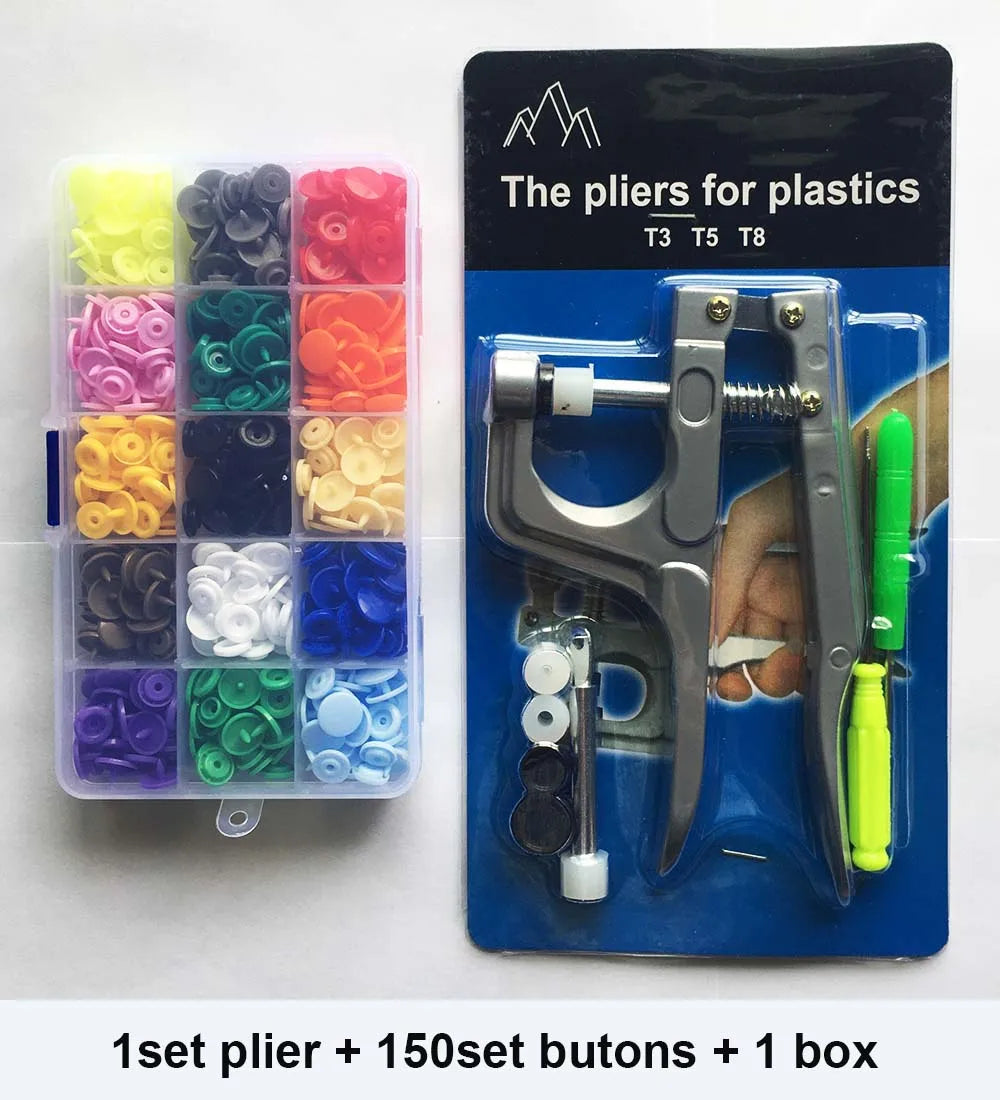 QIMONTON T5 Druckknopf-Set mit Zange – Resin, Nickelfrei, Waschbar, 1,2cm | DIY Nähen & Basteln | Blau, Rosa & Grau