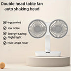 Himist Doppelkopf-Tischventilator – USB-C, 4000mAh Akku, 4 Stufen, 90° Oszillation, LED-Display, Weiß