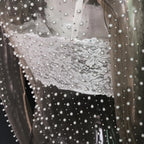 Gtpdpllt Sexy Durchsichtig T Shirt Frauen Mesh Patchwork Diamanten Perle Dünne T-Shirts Elegante Crop Tops Weibliche 2024 Frühling Kleidung