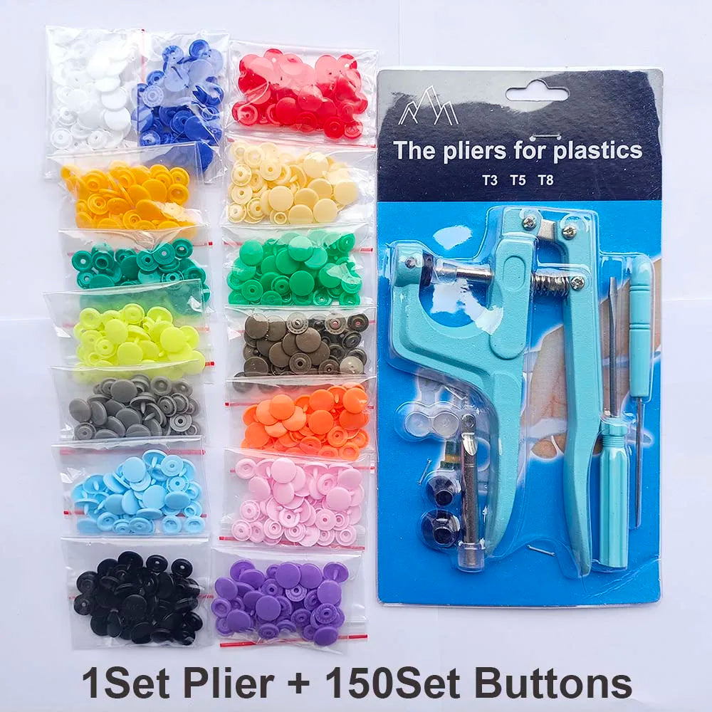 QIMONTON T5 Druckknopf-Set mit Zange – Resin, Nickelfrei, Waschbar, 1,2cm | DIY Nähen & Basteln | Blau, Rosa & Grau
