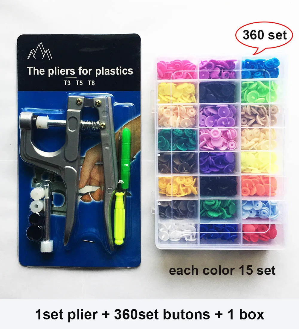 QIMONTON T5 Druckknopf-Set mit Zange – Resin, Nickelfrei, Waschbar, 1,2cm | DIY Nähen & Basteln | Blau, Rosa & Grau