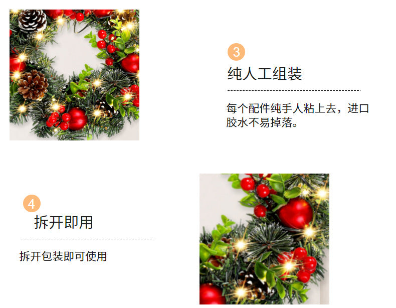 Eleganter roter Weihnachtskranz, LED, PVC, rote Früchte, Weihnachtskranz, Fenster, Tür, Wand, Ornament, Dekorationen, Zuhause, Halloween, Dekoration, Geschenke