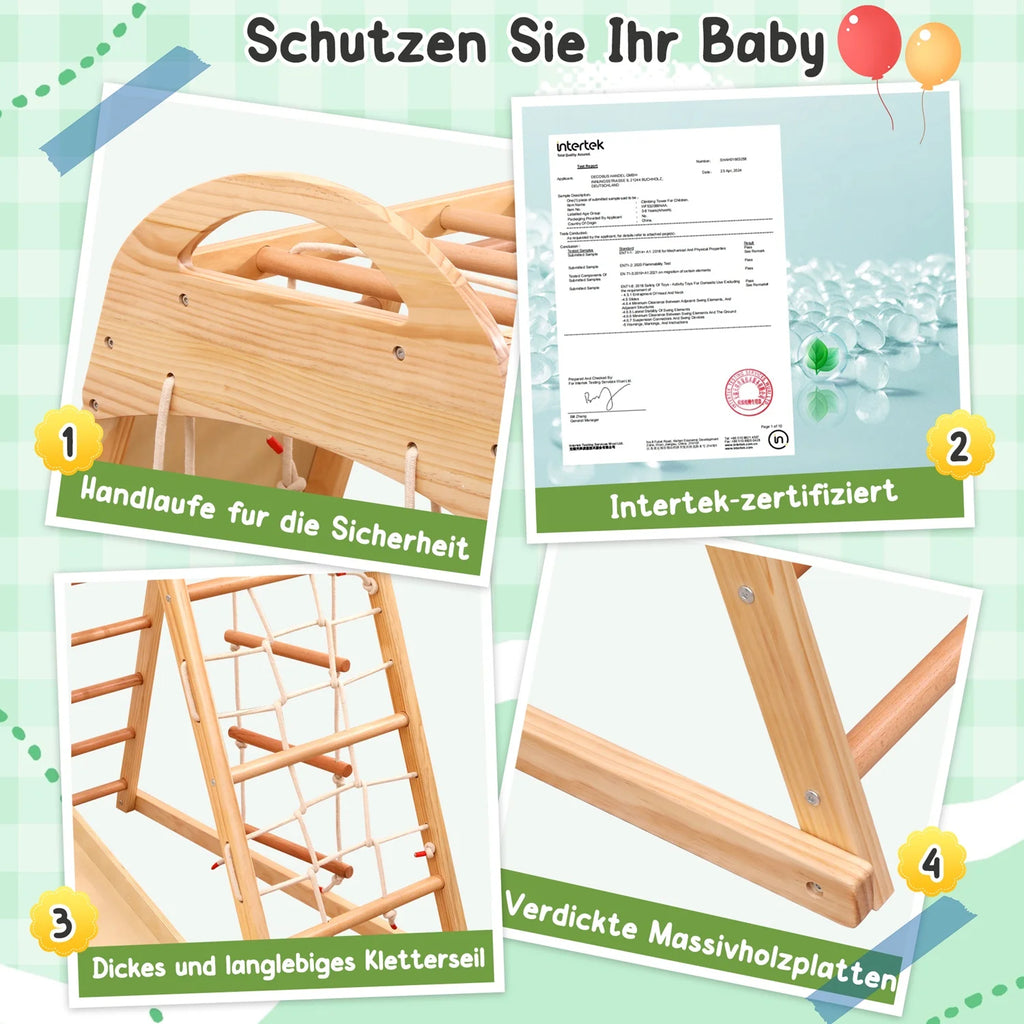 7-in-1 Multifunktionales Klettergerüst aus Holz mit Rutsche und Schaukel, Kletterleiter/Netz/Steinen, Indoor-Spielplatzspielzeug für Kinder ab 3 Jahren