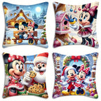Dreiteiliger Weihnachtskissenbezug von Disney Mickey Minnie, bemalt mit glücklichen Szenen wie Schneehütte, Mickey Minnie und Weihnachtsmann