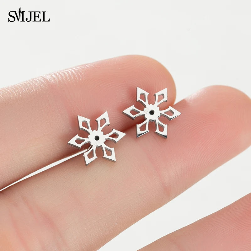 SMJEL Niedliche Tier-Hirsch-Ohrstecker, kleine Lebkuchenmann-Schneeflocken-Ohrringe für Mädchen, Edelstahl, Weihnachtsschmuck, Brincos