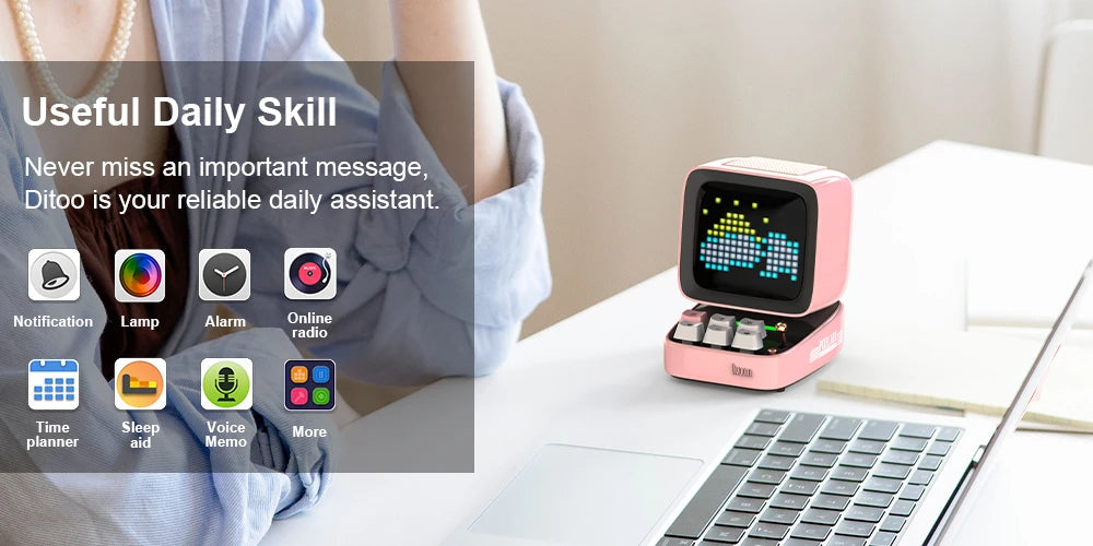 Divoom Ditoo-Pro tragbare Bluetooth-Lautsprecher Retro Pixel Kunst Wecker