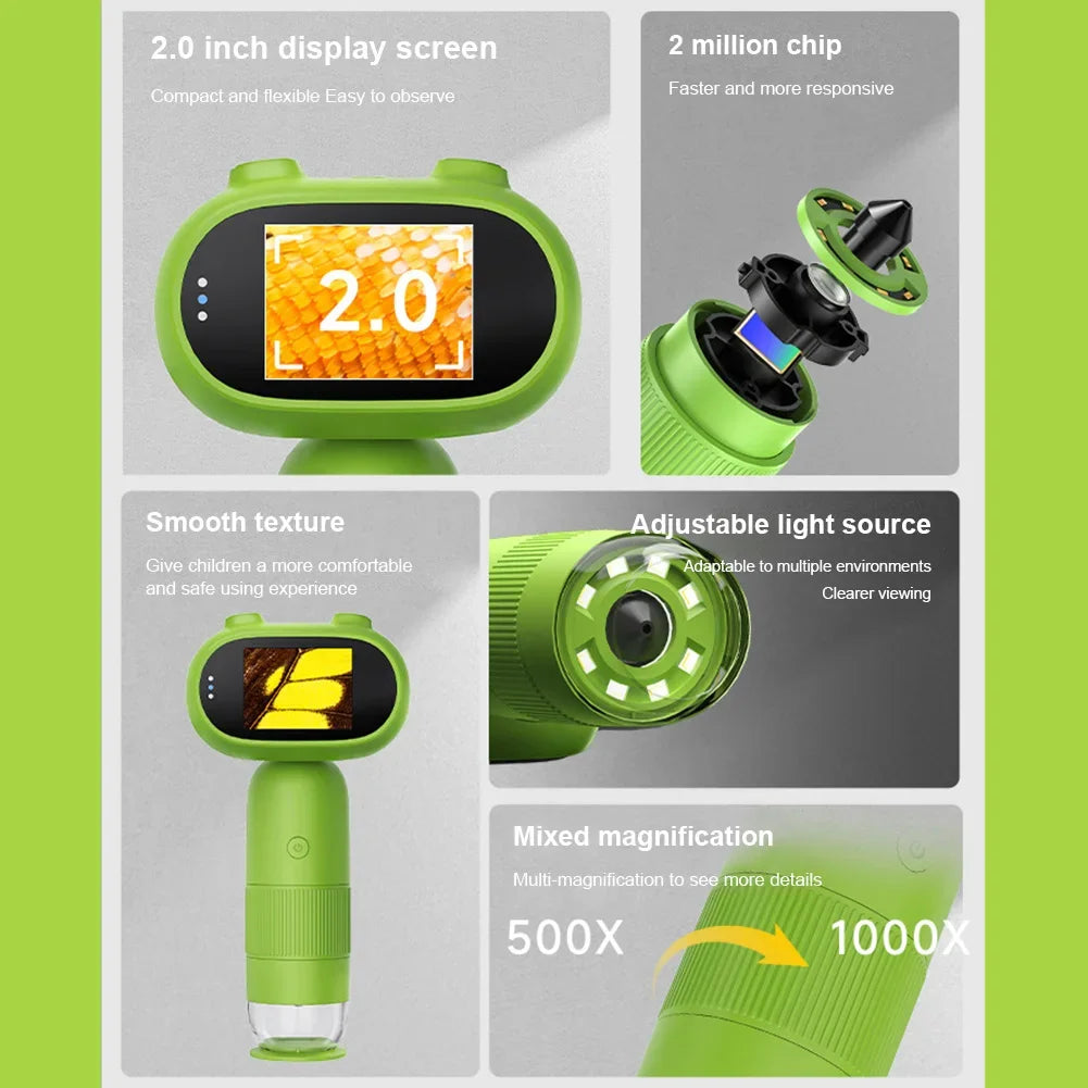 1000x Kinder mikroskop elektronische Lupe Kamera 200 Megapixel pädagogische Wissenschaft Spielzeug mit 8 LED-Licht Foto Video-Funktion