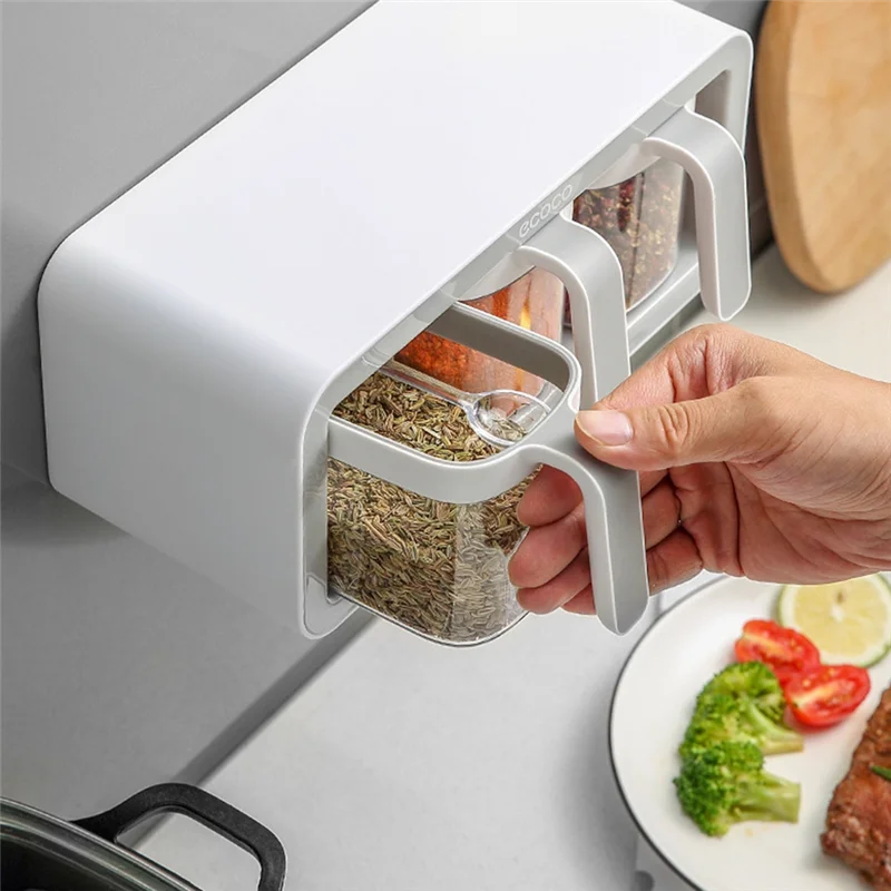 ECOCO Gewürzbox zur Wandmontage, Gewürzregal, Gewürz-Organizer, Küchenzubehör, Salzglas, Shaker-Behälter