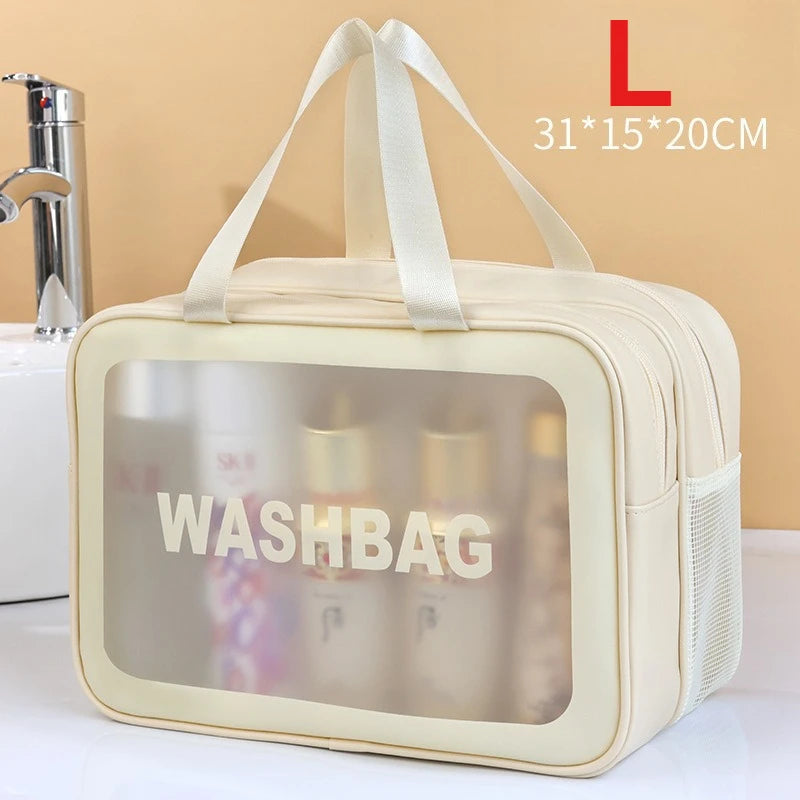 Transparente Kulturtasche mit Nass-Trocken-Trennung, M/L