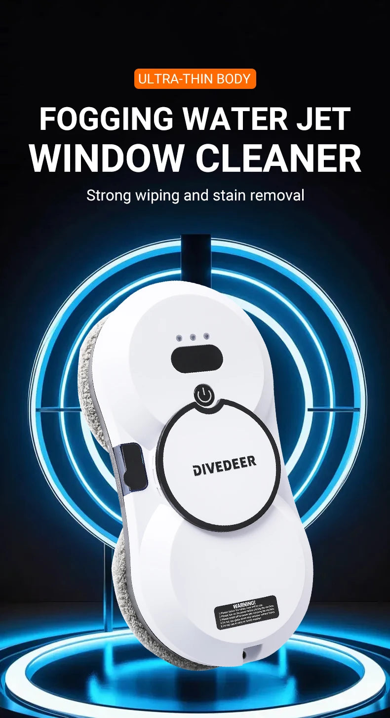 DIVEDEER Weißer/schwarzer Fensterputzroboter, elektrischer Fensterputz mit hoher Saugkraft, doppelseitiger Glasstaubsauger, Wasserspray