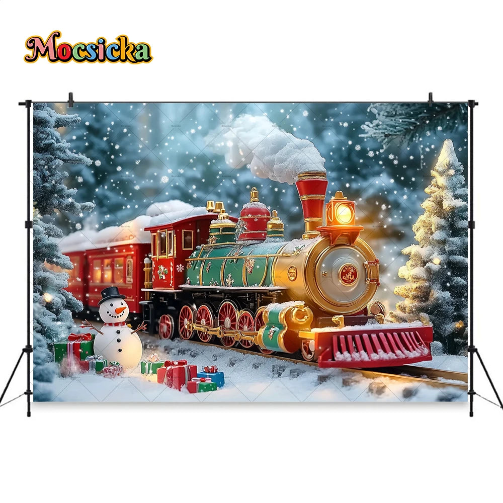 Weihnachten bunte Zug Hintergrund Fotografie Silvester Schneemann Weihnachtsbaum Geschenk Hintergrund Stand Kinder Winter Geburtstag Foto