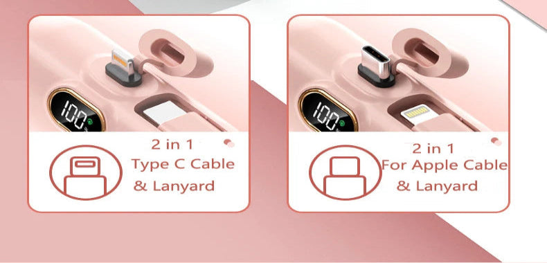 Tragbare Mini-Kapsel-Powerbank, integriertes Kabel, Typ-C-Stecker, 22,5 W, schnelles Aufladen für iPhone, Samsung, Xiaomi, externer Ersatzakku