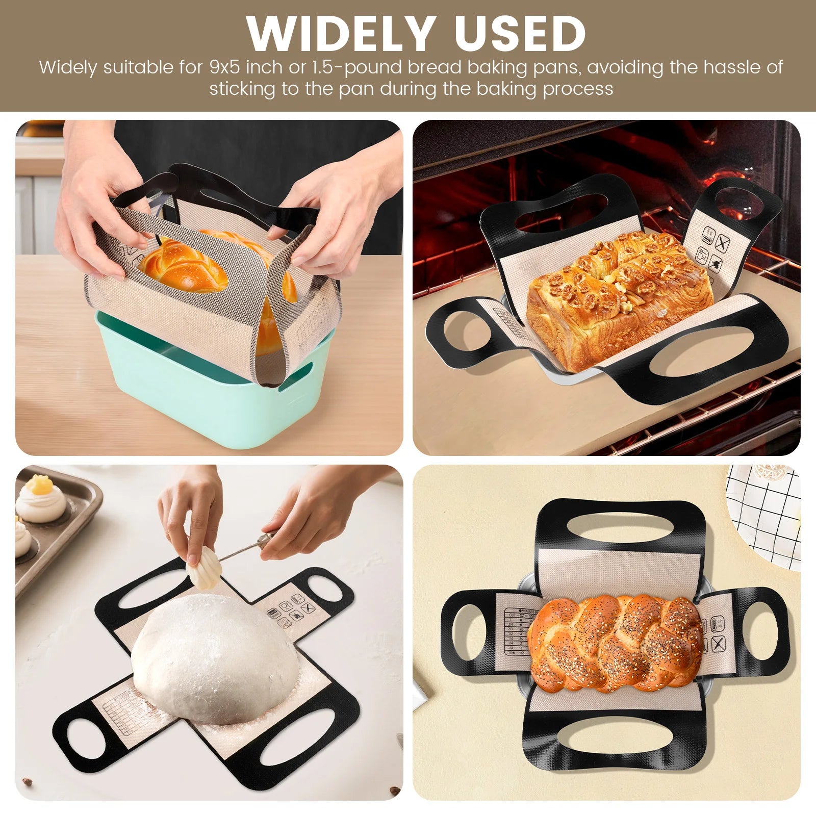2Pcs Silikon Brot Laib Pan Liner Wiederverwendbare Brot Matte Hitzebeständige Brot Backen Matte mit Griff für Backen Küche Zubehör