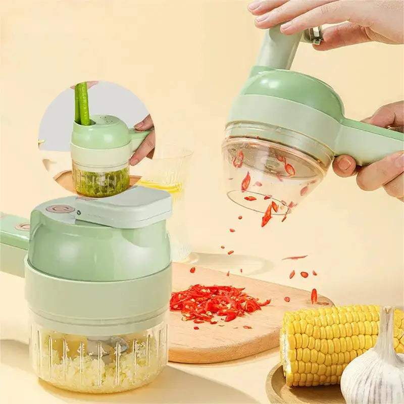 4In1 Elektrische Gemüse Cutter Set Handheld Drahtlose Elektrische Knoblauch Stampfer Lebensmittel Chopper Fleischwolf Maschine Lebensmittel Peel Scheibe