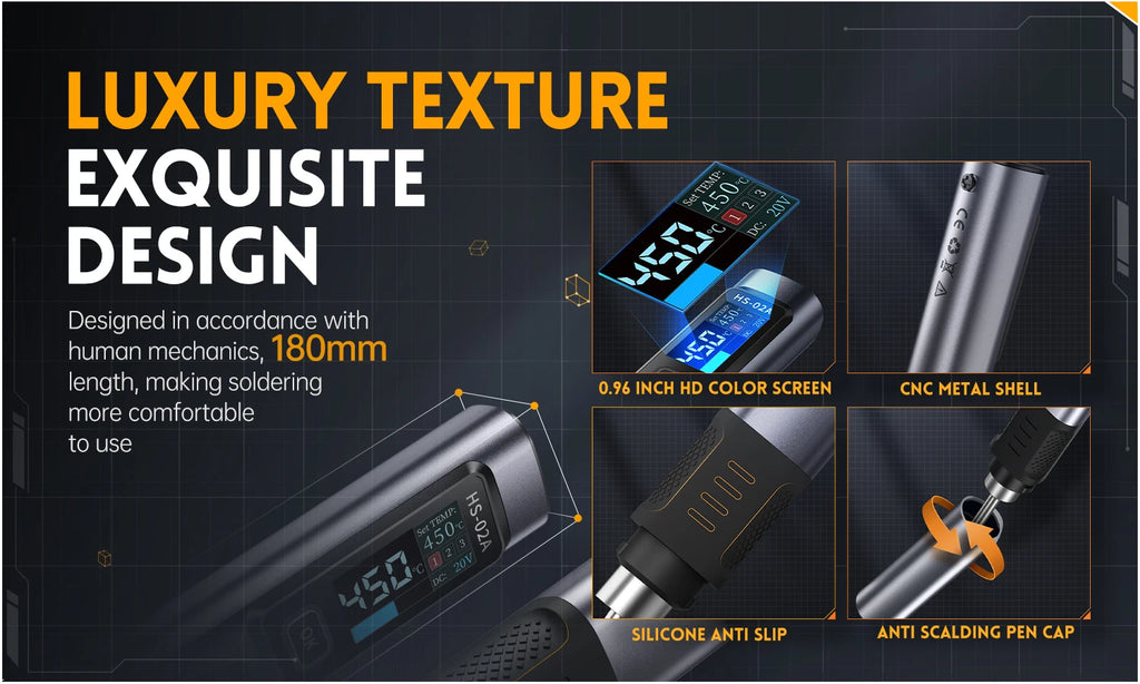 FNIRSI HS-02 Tragbares Wärme-Werkzeugkastenset, 100 W Leistung, einstellbare Temperatur, schnelle Erwärmung, Reparaturausrüstung, 100–450 ℃   für DIY-Reparatur