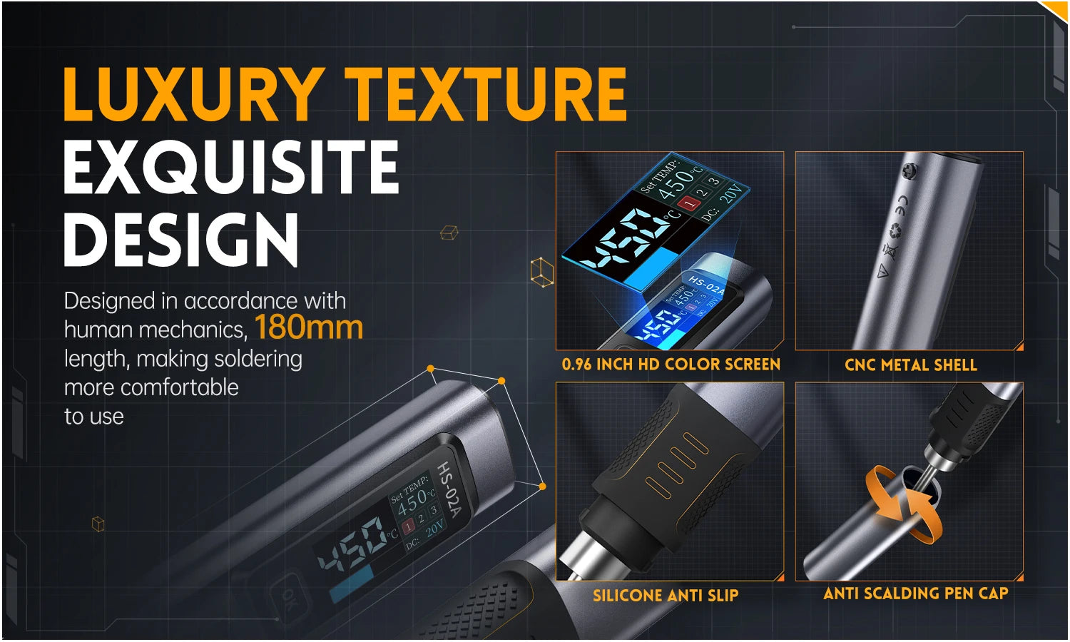 FNIRSI HS-02 Tragbares Wärme-Werkzeugkastenset, 100 W Leistung, einstellbare Temperatur, schnelle Erwärmung, Reparaturausrüstung, 100–450 ℃   für DIY-Reparatur