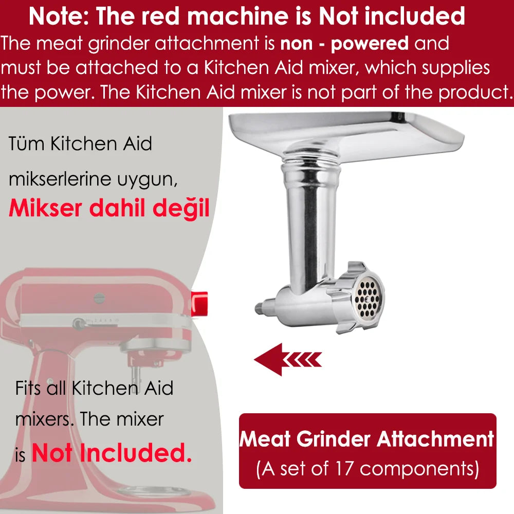 Aufsätze für Lebensmittelwolf aus Metall für alle KitchenAid-Standmixer, Fleischwolf, Wurstfüller, (Kitchenaid-Mixer nicht im Lieferumfang enthalten)