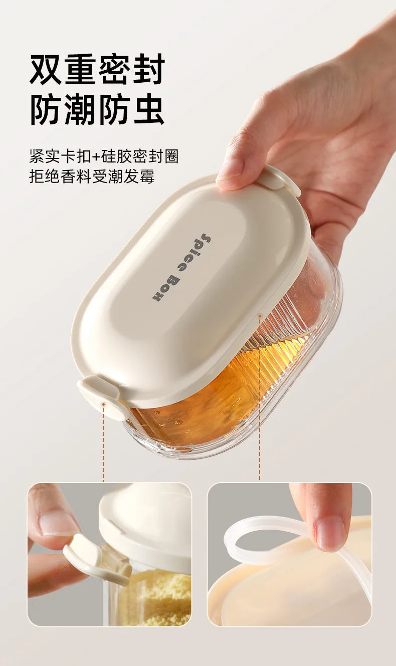Mehrschichtige Gewürz-Aufbewahrungsbox, tragbar, kleine All-In-One-Zange, Küche, transparente Gewürze, Bohnen, Nüsse, Körner, Vorratsgläser