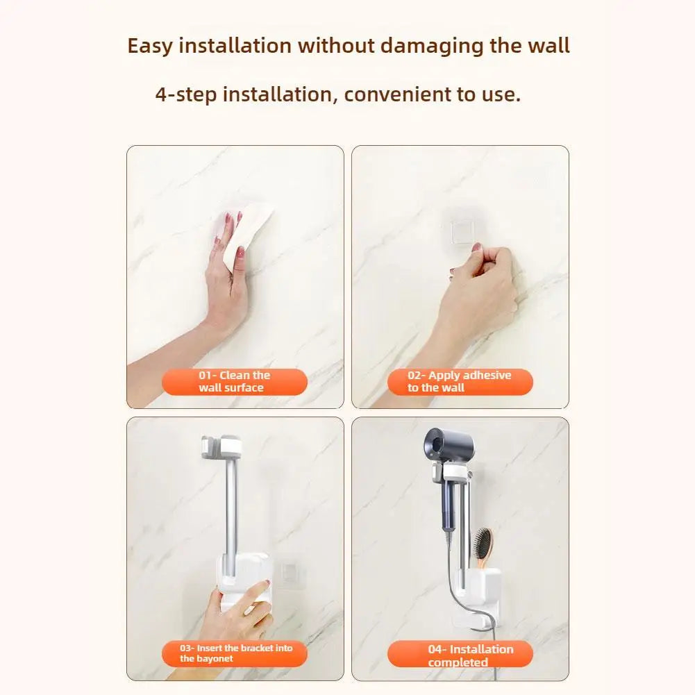 Haartrockner-Ständer, Haartrockner-Halter, Wandhalterung, drehbarer Haartrockner-Rack, stanzfrei, 2025, Haar-Styling-Werkzeuge, Organizer für Badezimmer