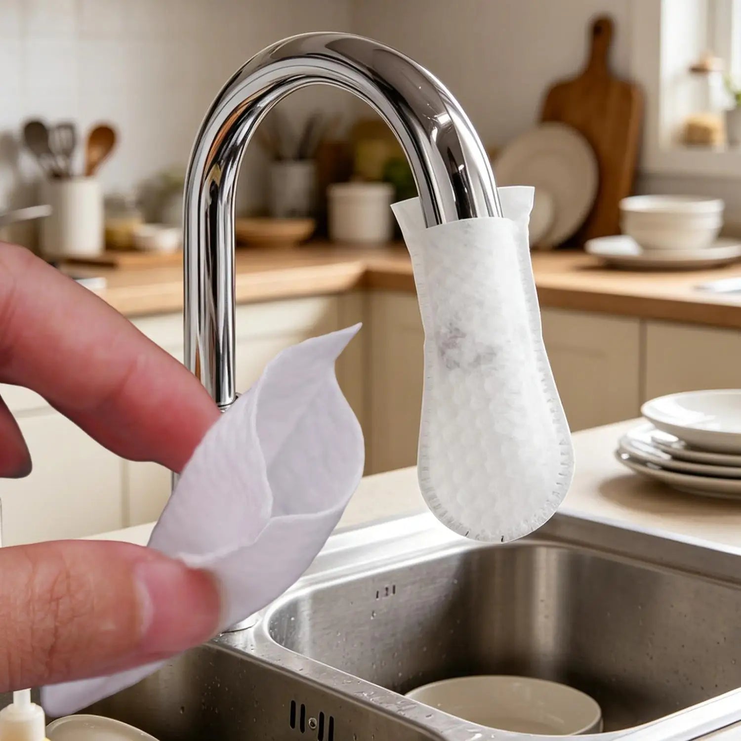 Wasserhahnfilter aus Vliesstoff – Rostentfernung, Spritzschutz, 8,5×3,7cm, 50 bis 500 Stück