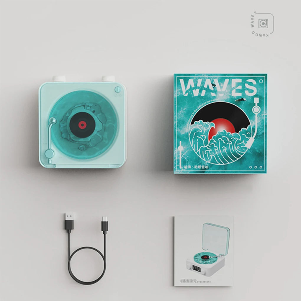 Retro Plattenspieler Lautsprecher mit weißem Rauschen, kabelloser Bluetooth-Schallplattenspieler, Stereo-Sound, RGB-Projektion, Lampeneffekt