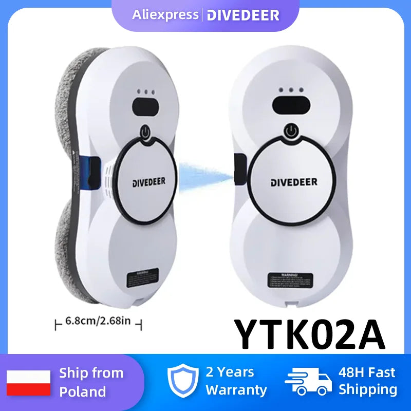 DIVEDEER Weißer/schwarzer Fensterputzroboter, elektrischer Fensterputz mit hoher Saugkraft, doppelseitiger Glasstaubsauger, Wasserspray