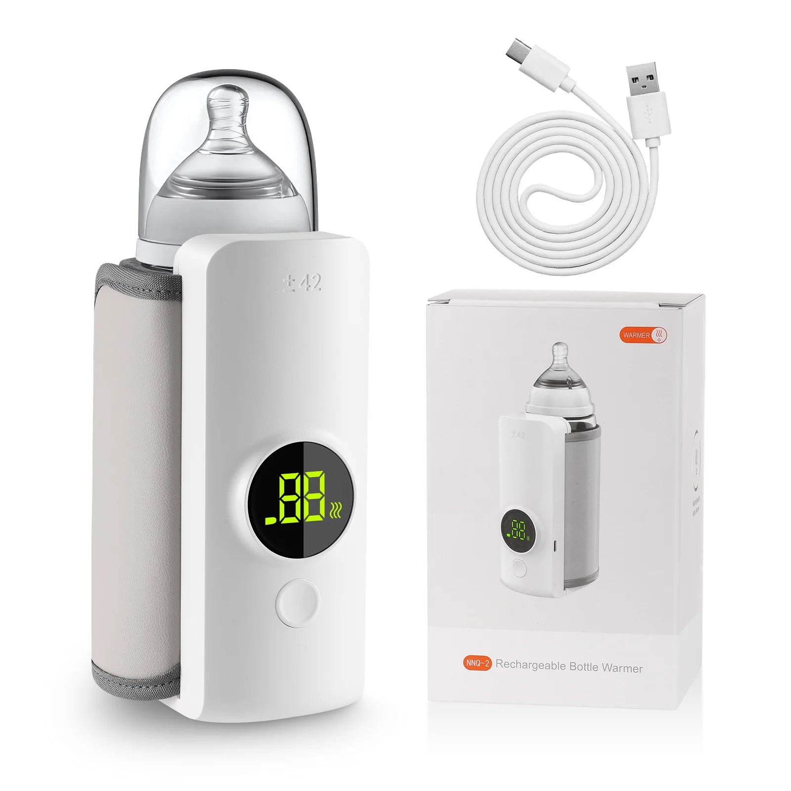 Rbefeuly Tragbarer Flaschenwärmer 6000mAh – USB, 48h Warmhalten, Temperaturkontrolle, Weiß