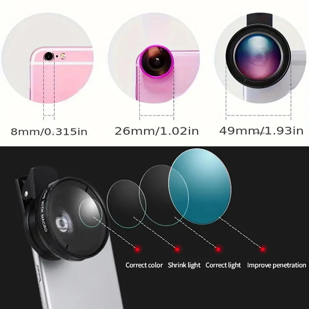 2-in-1-Kameraobjektiv-Set mit 0,45-fachem Weitwinkel und 12,5-fachem Makroobjektiv für HD-Kameras auf iPhones, iOS- und Android-Smartphones