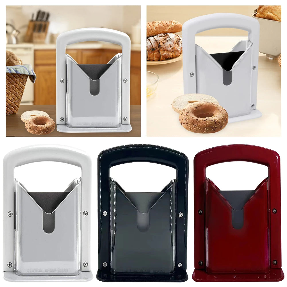 Bagel Guillotine Slicer mit Sicherheitsgriff Brotschneidemaschine Edelstahl Multifunktionale Backen Gebäck Utensilien