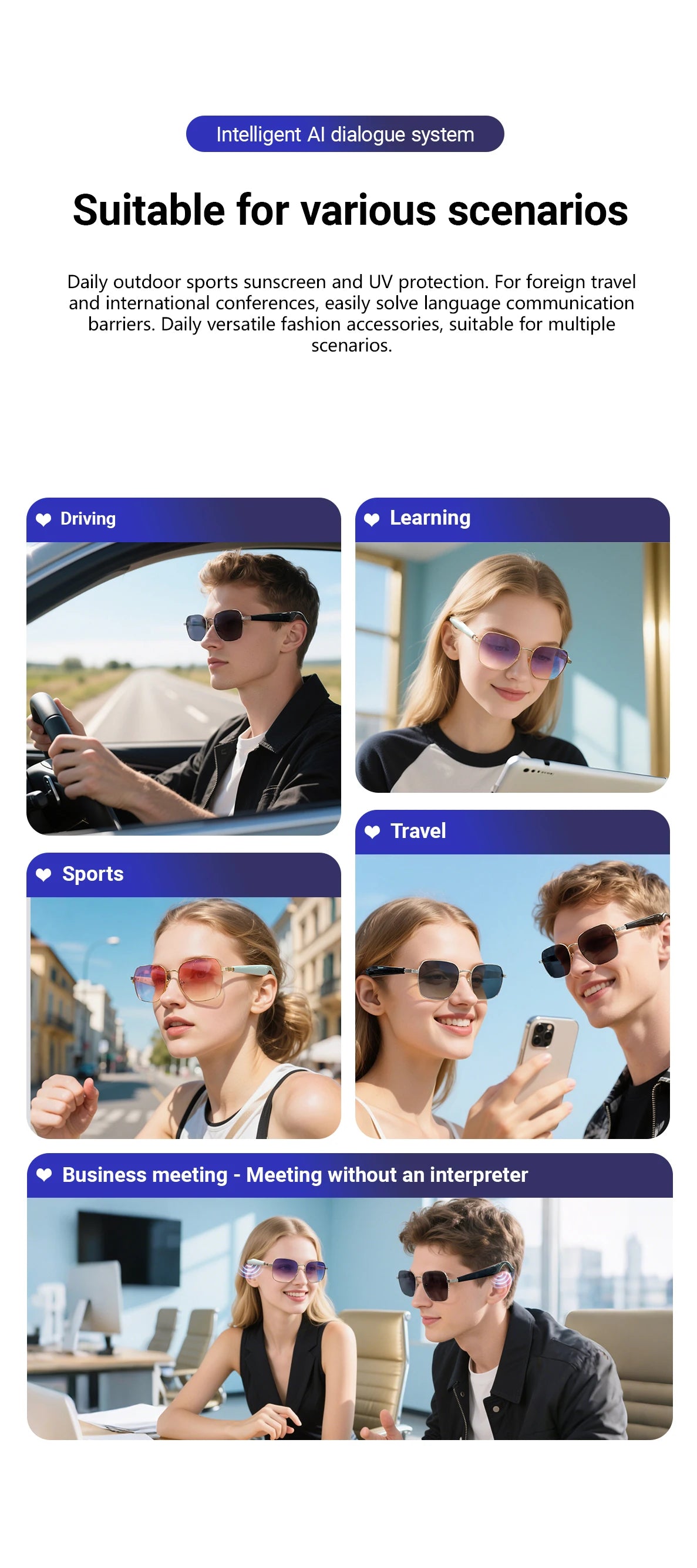 GY200 Smart Glasses 100+ Online-Sprache AI Automatische Dialogübersetzung Bluetooth-Brille mit Lautsprecher Sport UV-Schutz