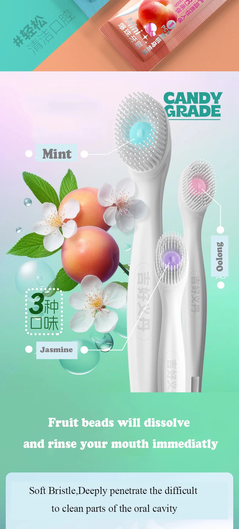 Mini-Zahnbürste mit Mund, Lufterfrischer, Perlen, Zahnstocher und Zungenschaber, 4-in-1, zum Entfernen von Mundgeruch, tragbares Mundpflege-Werkzeug, 1/20/24 Stück